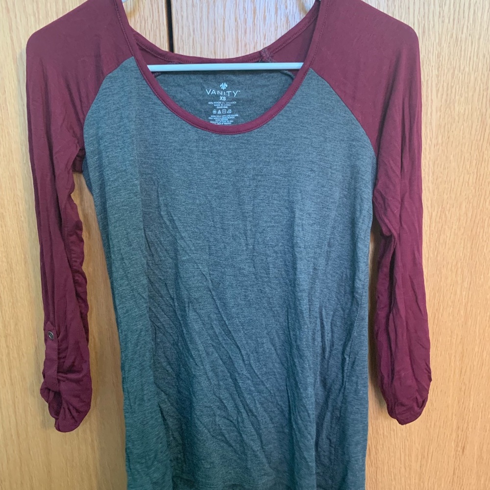 Maroon/gray shirt